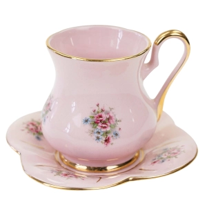 76612 KARLOVY VARY RÓŻOWA PORCELANA FILIŻANKA ZE SPODKIEM KOLOROWE KWIATY (1).jpg