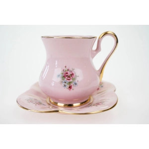 76612 KARLOVY VARY RÓŻOWA PORCELANA FILIŻANKA ZE SPODKIEM KOLOROWE KWIATY (2).jpg