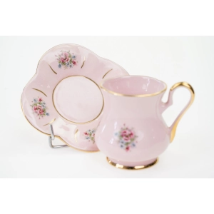 76612 KARLOVY VARY RÓŻOWA PORCELANA FILIŻANKA ZE SPODKIEM KOLOROWE KWIATY (3).jpg