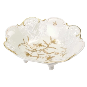 REICHENBACH KOŚĆ SŁONIOWA I ZŁOTE KWIATY PATERA MISA NA NÓŻKACH