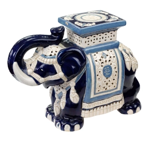 CERAMICZNY KOBALTOWY DUŻY SŁOŃ FIGURA POSTUMENT POD KWIATKA KWIETNIK AŻURY