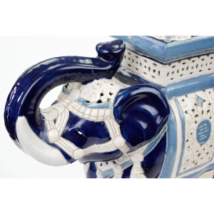 76688 CERAMICZNY KOBALTOWY DUŻY SŁOŃ FIGURA POSTUMENT POD KWIATKA KWIETNIK AŻURY (2).jpg