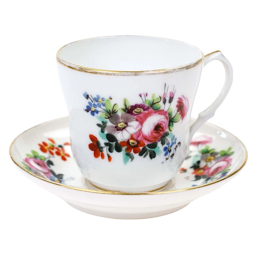 76808 BIEDERMEIER ZABYTKOWA FILIŻANKA ZE SPODKIEM RĘCZNIE MALOWANE KWIATY (1).jpg