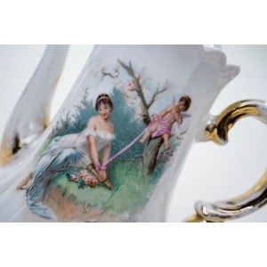 76813 STARY SECESYJNY DZBAN DO KAWY Z NINFĄ I AMORKIEM (3).jpg