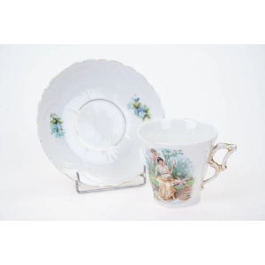 76815 ŚLICZNA SECESYJNA FILIŻANKA ZE SPODKIEM SCENKA Z NIMFĄ I AMORKIEM NIEZAPOMINAJKI (4).jpg