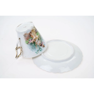 76815 ŚLICZNA SECESYJNA FILIŻANKA ZE SPODKIEM SCENKA Z NIMFĄ I AMORKIEM NIEZAPOMINAJKI (5).jpg