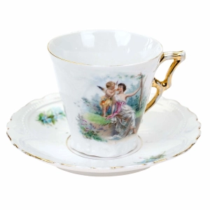 76816 ŚLICZNA SECESYJNA FILIŻANKA ZE SPODKIEM SCENKA Z NIMFĄ I AMORKIEM NIEZAPOMINAJKI II (1).jpg