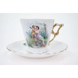 76816 ŚLICZNA SECESYJNA FILIŻANKA ZE SPODKIEM SCENKA Z NIMFĄ I AMORKIEM NIEZAPOMINAJKI II (2).jpg