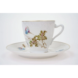 76822 SECESJA FILIŻANKA ZE SPODKIEM RĘCZNIE MALOWANE BŁĘKITNE KWIATY (2).jpg