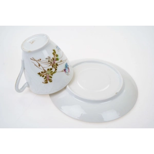 76822 SECESJA FILIŻANKA ZE SPODKIEM RĘCZNIE MALOWANE BŁĘKITNE KWIATY (5).jpg