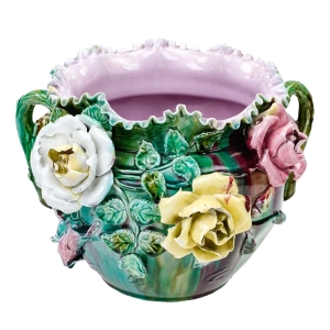 ART NOUVEAU SECESJA FANTASTYCZNA DONICA MAJOLIKA KWIATY RÓŻE