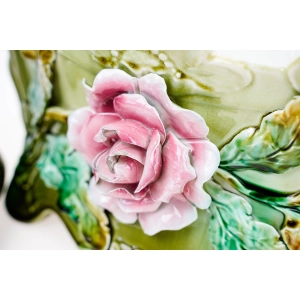 76845 ART NOUVEAU MAJOLIKA PARA WAZONÓW Z ŻARDINIERĄ RÓŻE CUDEŃKA FRANCJA (3).jpg