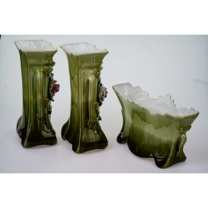 76845 ART NOUVEAU MAJOLIKA PARA WAZONÓW Z ŻARDINIERĄ RÓŻE CUDEŃKA FRANCJA (4).jpg