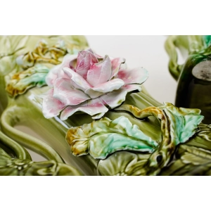 76845 ART NOUVEAU MAJOLIKA PARA WAZONÓW Z ŻARDINIERĄ RÓŻE CUDEŃKA FRANCJA (8).jpg