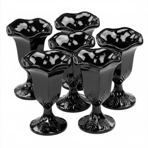 WŁOCHY KOMPLET 6 HIALITOWYCH KIELICHÓW PUCHARKÓW LIŚCIASTYCH