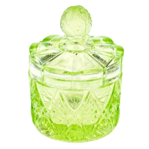 VAL SAINT LAMBERT SZKŁO URANOWE PUZDERKO POJEMNIK ŚWIECI W UV.