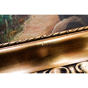 76861 A. FUNK OLEJ NA DESCE PEJZAŻ Z ZAMKIEM STOLZENFELS W ZŁOTEJ RAMIE (3).jpg