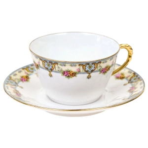 76947 CHABROL FRERES &amp; PORIER LIMOGES FILIŻANKA ZE SPODKIEM KWIATOWY SZLACZEK (1).jpg