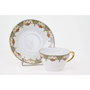 76947 CHABROL FRERES &amp; PORIER LIMOGES FILIŻANKA ZE SPODKIEM KWIATOWY SZLACZEK (4).jpg