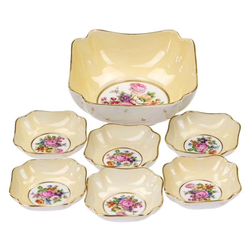 76948 LIMOGES ŚLICZNY SERWIS DESEROWY KOLOROWE BUKIETY KWIATÓW (1).jpg