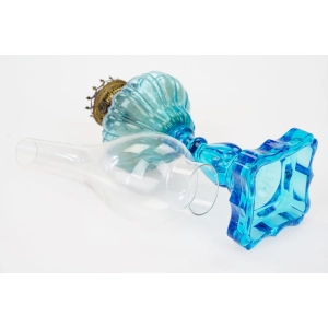 76961 BELGIA TURKUSOWA SZKLANA STARA LAMPA NAFTOWA (4).jpg