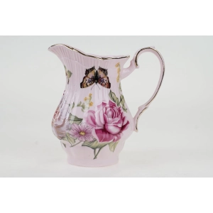 54741 ŚLICZNY MLECZNIK Z RÓŻOWEJ PORCELANY RÓŻE I MOTYLKI (2).JPG