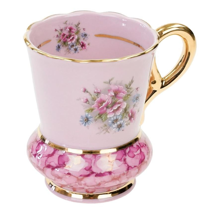 71789 DALOVICE FILIŻANKA KUBEK Z RÓŻOWEJ PORCELANY KOLOROWE KWIATY (1).jpg