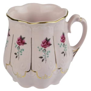 CHODOV KUBEK Z RÓŻOWEJ PORCELANY KWIATY I ZŁOCENIA