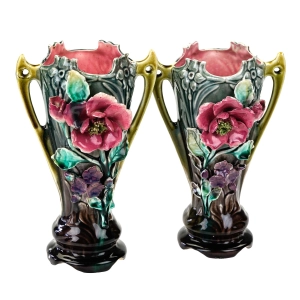 77117 ART NOUVEAU MAJOLIKA PARA WAZONÓW MAKI CUDEŃKA FRANCJA (1).jpg