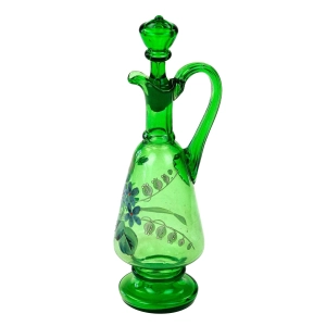 77138 ART NOUVEAU SECESJA FANTASTYCZNA SZMARAGDOWA KARAFKA EMALIĄ MALOWANE FIOŁKI (1).jpg