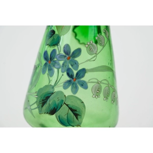 77138 ART NOUVEAU SECESJA FANTASTYCZNA SZMARAGDOWA KARAFKA EMALIĄ MALOWANE FIOŁKI (3).jpg