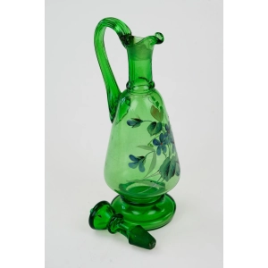 77138 ART NOUVEAU SECESJA FANTASTYCZNA SZMARAGDOWA KARAFKA EMALIĄ MALOWANE FIOŁKI (4).jpg