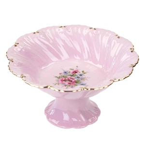 LEANDER FELICJA GŁĘBSZA PATERKA NA NÓŻCE NA CZEKOLADKI Z RÓŻOWEJ PORCELANY KOLOROWE KWIATKI