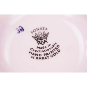 77215 RUDOLF KÄMPF RZADKOŚĆ CUKIERNICZKA Z RÓŻOWEJ PORCELANY FASON SONATA KOLOROWE KWIATUSZKI (5).jpg