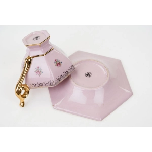 77222 KARLOVY VARY RÓŻOWA PORCELANA GRANIASTA FILIŻANKA ZE SPODKIEM KOLOROWE BUKIECIKI (4).jpg