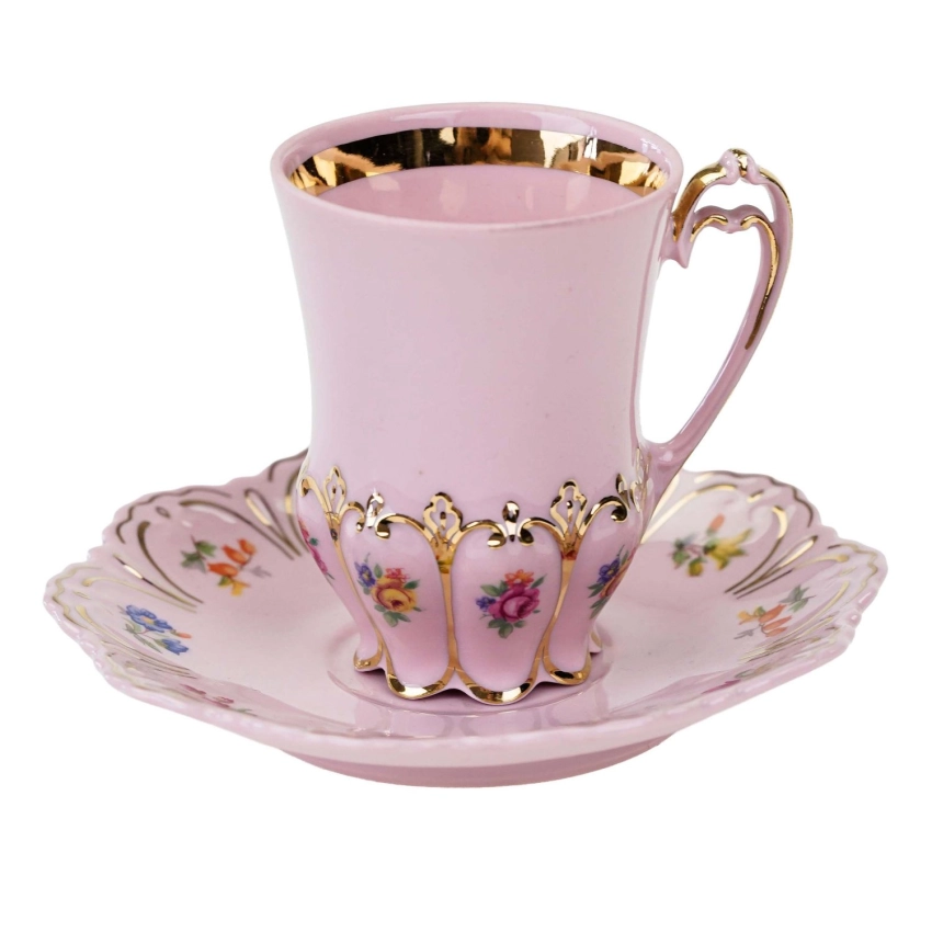 77224 CHODOV FILIŻANKA ZE SPODKIEM Z RÓŻOWEJ PORCELANY DROBNE KWIATECZKI (1).jpg