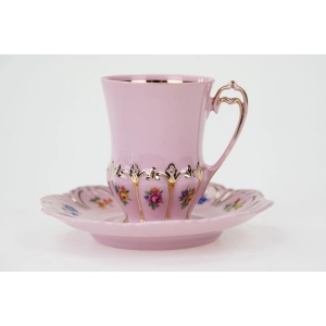 77224 CHODOV FILIŻANKA ZE SPODKIEM Z RÓŻOWEJ PORCELANY DROBNE KWIATECZKI (2).jpg