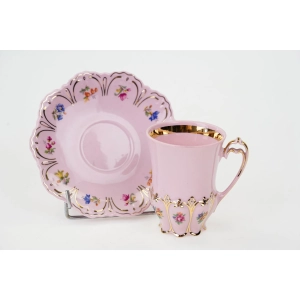 77224 CHODOV FILIŻANKA ZE SPODKIEM Z RÓŻOWEJ PORCELANY DROBNE KWIATECZKI (3).jpg