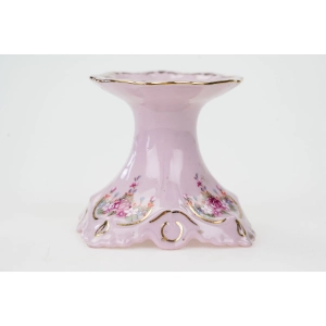 77225 CHODOV LENKA ŚWIECZNIK Z RÓŻOWEJ PORCELANY KOLOROWE BUKIECIKI I ZŁOCENIA (2).jpg