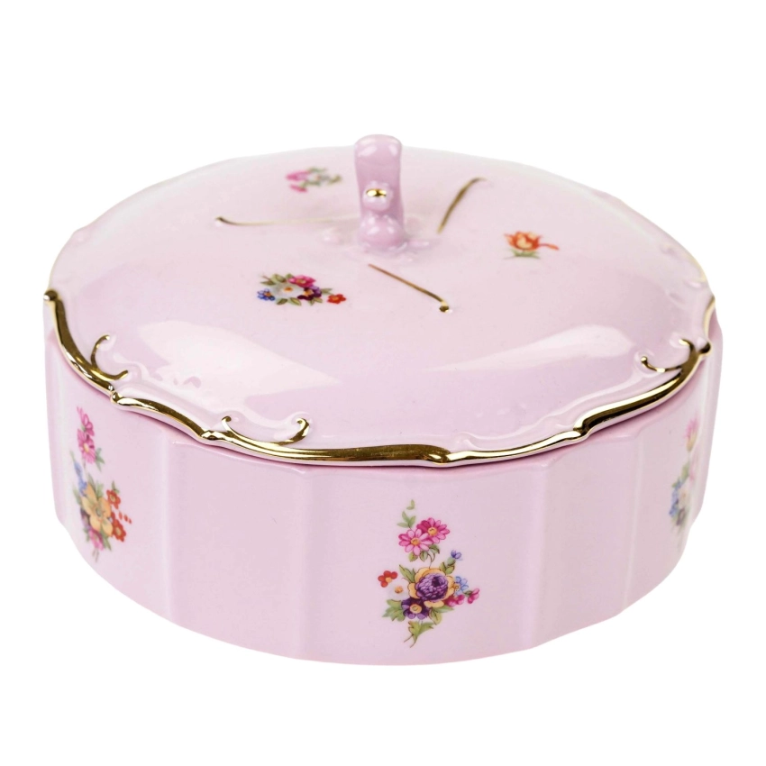 77226 LEANDER BOMBONIERA Z RÓŻOWEJ PORCELANY FASON AMIS KOLOROWE KWIATKI (1).jpg