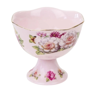 RÓŻOWA PORCELANA PIĘKNY CZESKI PUCHAREK RÓŻE I MOTYLE