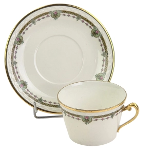 77332 LIMOGES ŚLICZNA FILIŻANKA ZE SPODKIEM KWIATOWE BORDIURY (3).jpg