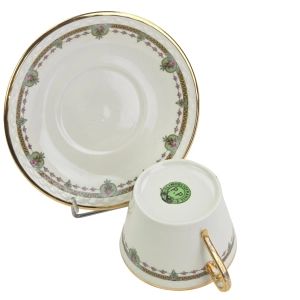 77332 LIMOGES ŚLICZNA FILIŻANKA ZE SPODKIEM KWIATOWE BORDIURY (6).jpg