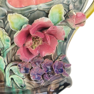 77381 ART NOUVEAU SECESJA FANTASTYCZNA PAŁACOWA ŻARDINIERA WAZON MAJOLIKA KWIATOWA (5).jpg