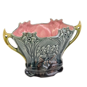 77381 ART NOUVEAU SECESJA FANTASTYCZNA PAŁACOWA ŻARDINIERA WAZON MAJOLIKA KWIATOWA (7).jpg
