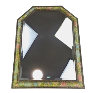 DUŻE OZDOBNE SZEŚCIOKĄTNE LUSTRO W SOLIDNEJ DREWNIANEJ RAMIE 85 x 65 CM