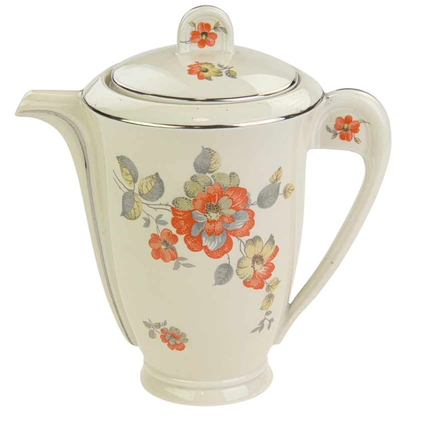 77591 BLOCH &amp; CO CUDOWNY DZBANEK DO KAWY ART-DECO KOŚĆ SŁONIOWA I POMARAŃCZOWE KWIATY (1).jpg