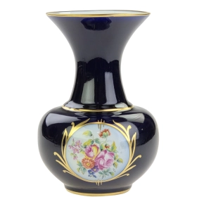 77595 LIMOGES CASTEL KOBALTOWY WAZON RĘCZNIE MALOWANY BUKIET (2).jpg