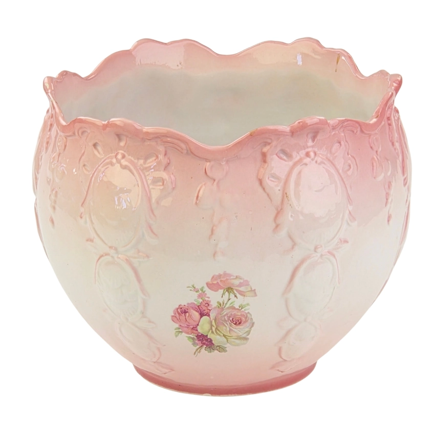 77648 ALCOBAÇA SECESYJNA CERAMICZNA DONICA OSŁONKA NA DONICZKĘ RÓŻE (1).jpg