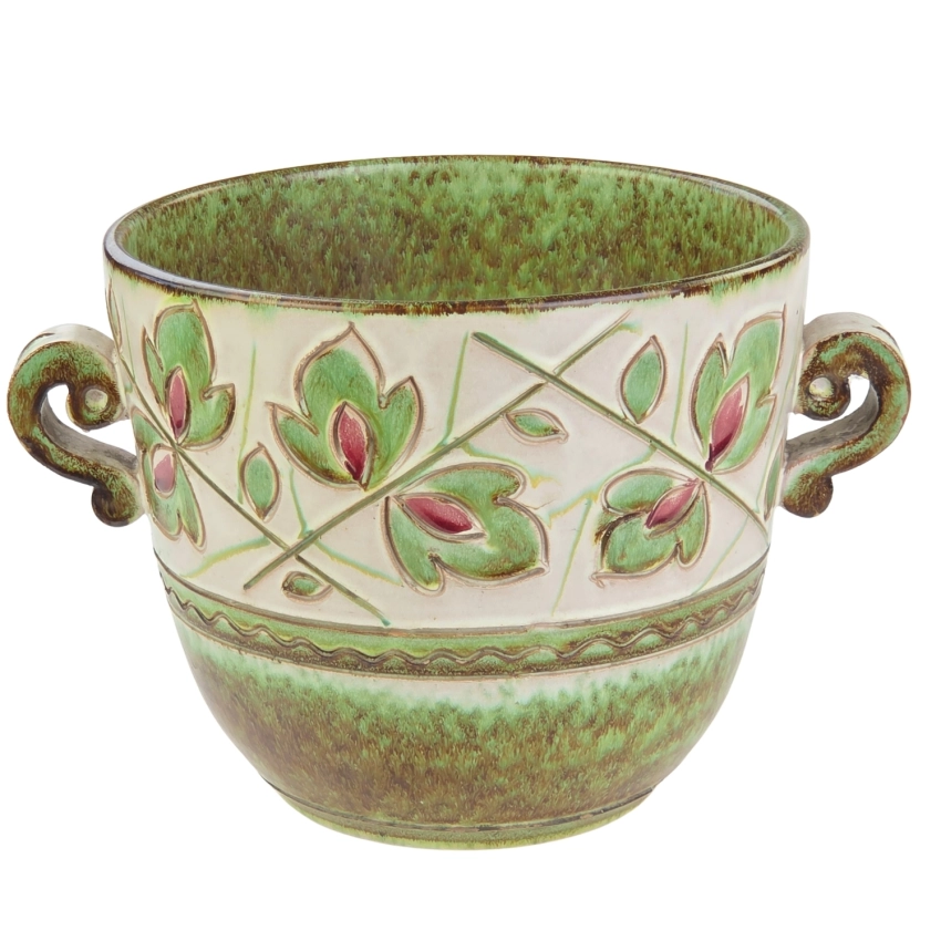 77649 WŁOCHY STARA CERAMICZNA DONICA OSŁONKA NA DONICZKĘ Z USZAMI (1).jpg